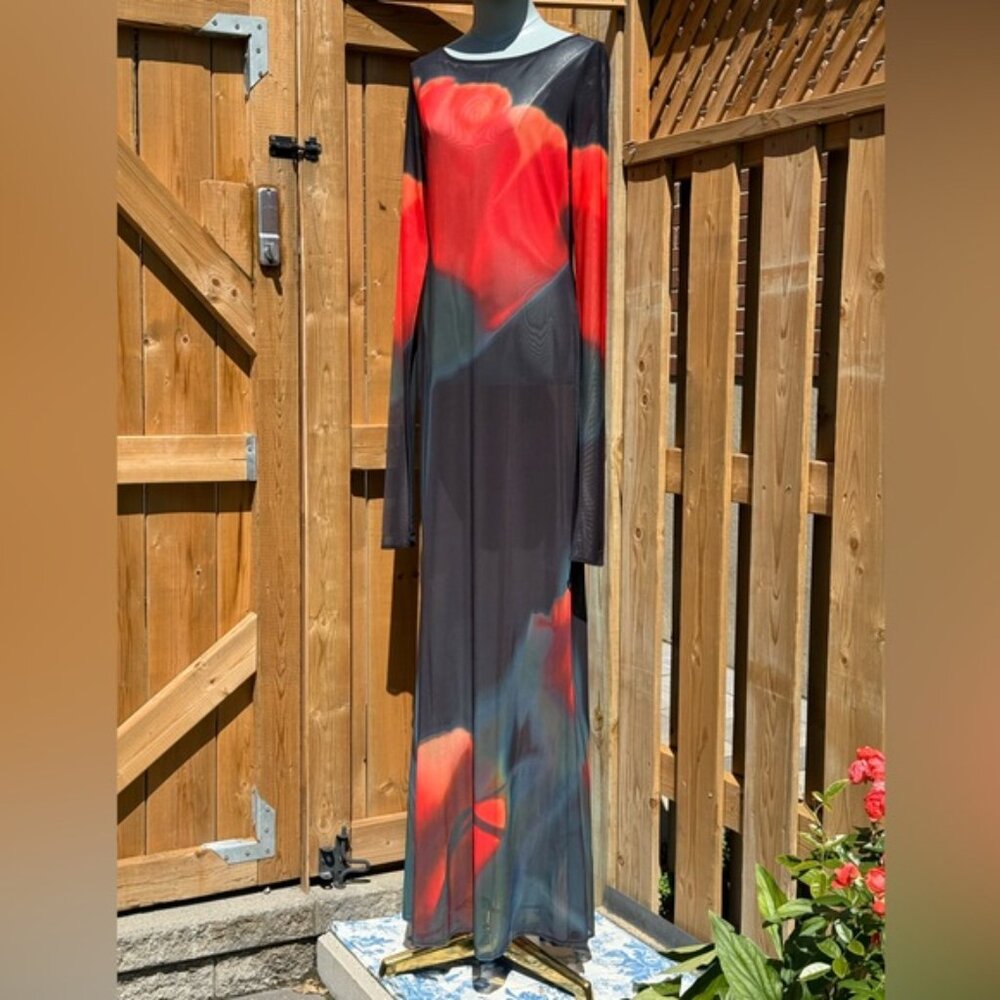 🆕 RAT & BOA 🧿 NWOT Juniper Sheer Long Sleeve Dress, Dark Red Tulip, Sz L - Picture 10 of 15